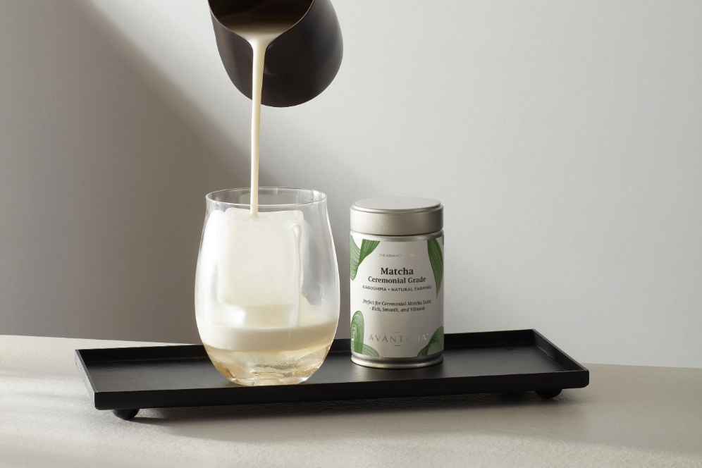 AVANTCHA Matcha Ceremonial Grade Kagoshima Natural Farming 80g in Iced Matcha Latte